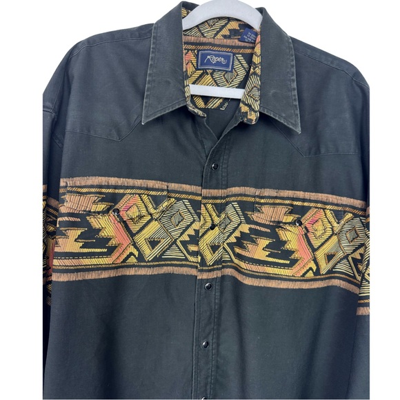 VTG Roper Black Aztec Snap Front Long Sleeve Western Shirt Men’s Size X-Large - Picture 2 of 9